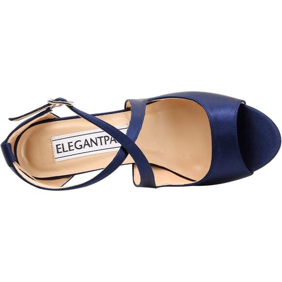 Elegantpark Women Blue Satin Cross Strappy Peep Toe High Heels Sandals Shoes - Picture 8 of 10